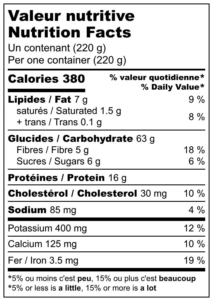 Valeurs nutritives / Nutrition facts