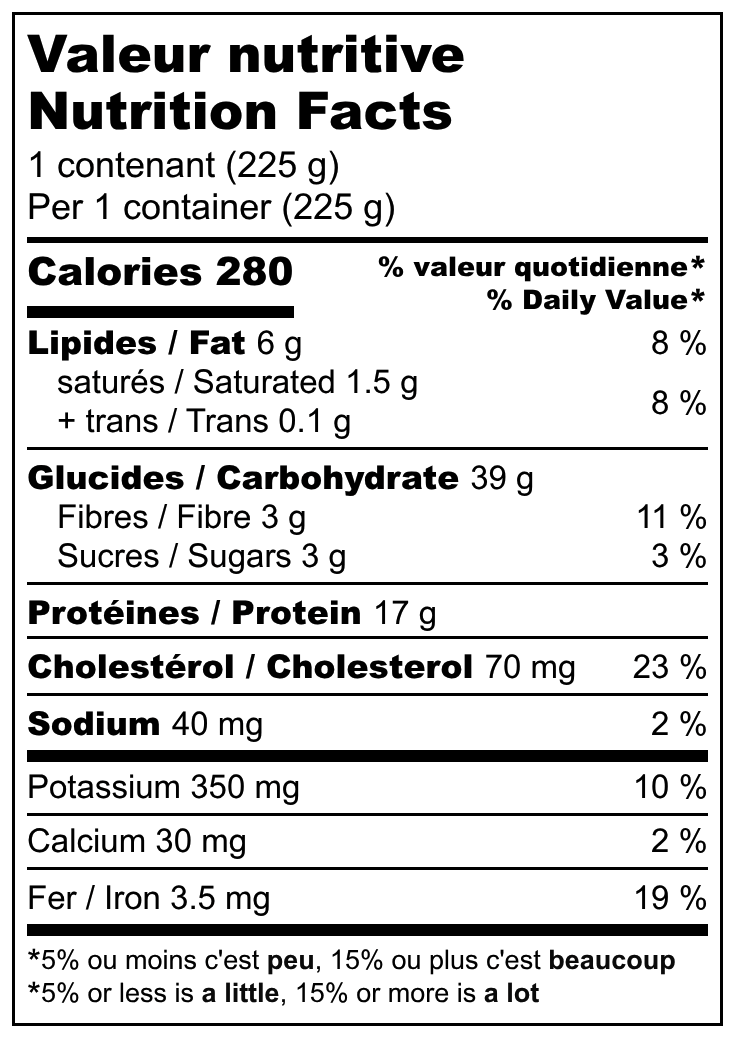 Valeurs nutritives / Nutrition facts