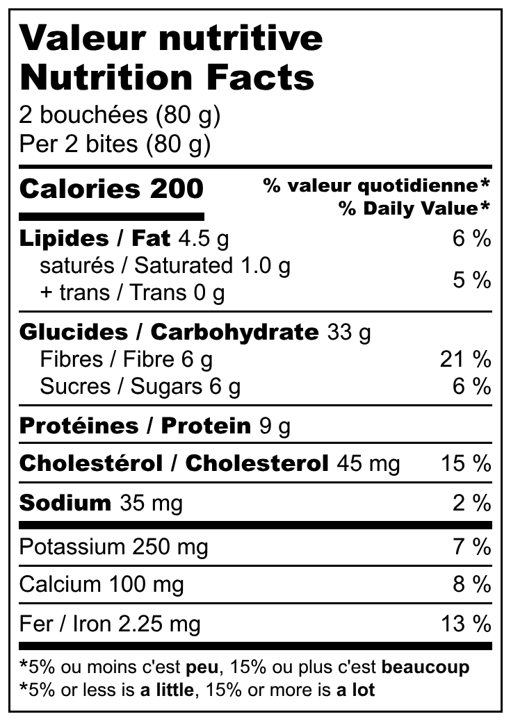 Valeurs nutritives / Nutrition facts