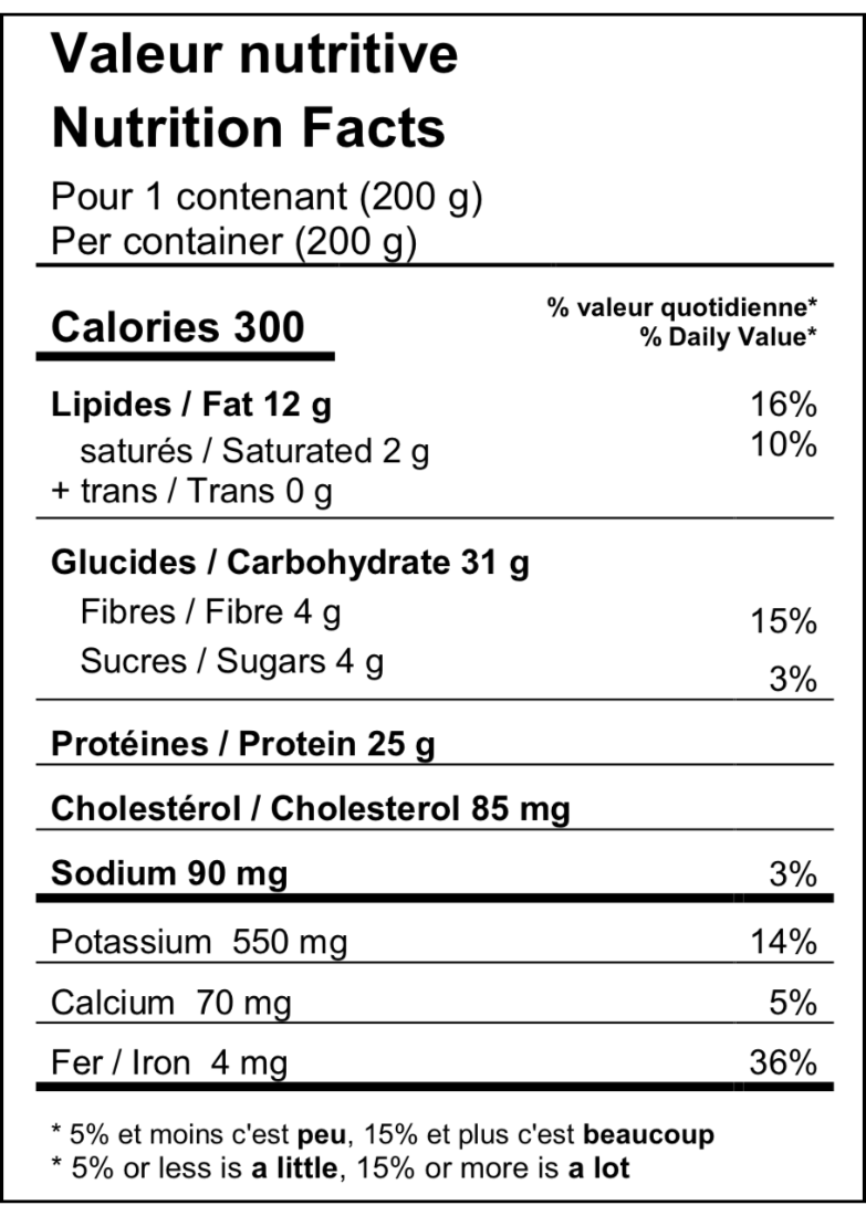 Valeurs nutritives / Nutrition facts