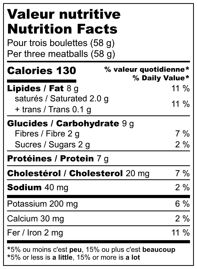 Valeurs nutritives / Nutrition facts