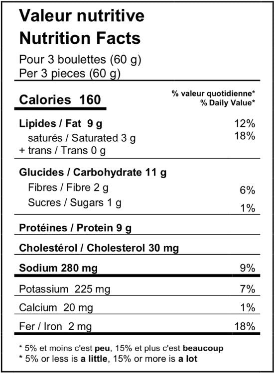 Valeurs nutritives / Nutrition facts