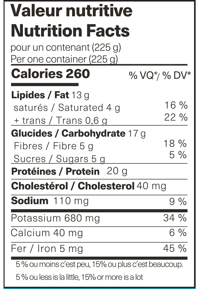 Valeurs nutritives / Nutrition facts