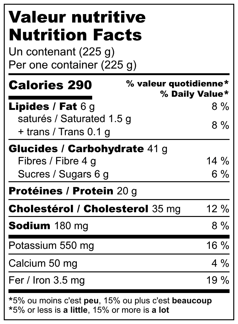 Valeurs nutritives / Nutrition facts