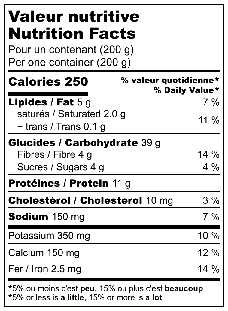 Valeurs nutritives / Nutrition facts