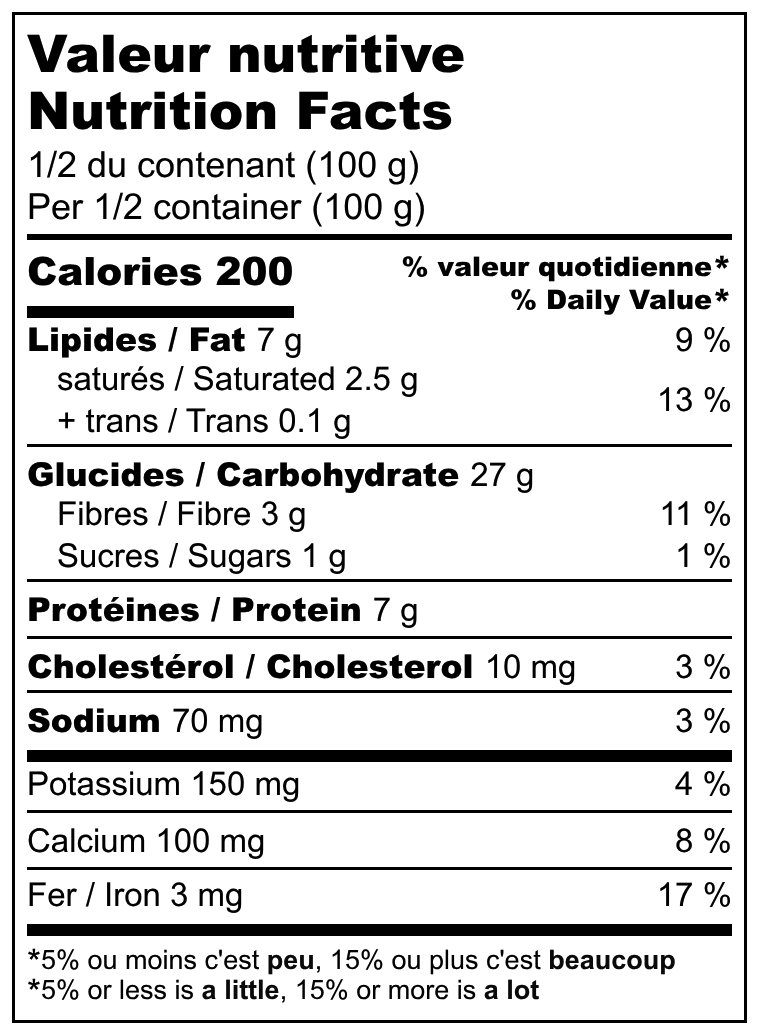 Valeurs nutritives / Nutrition facts