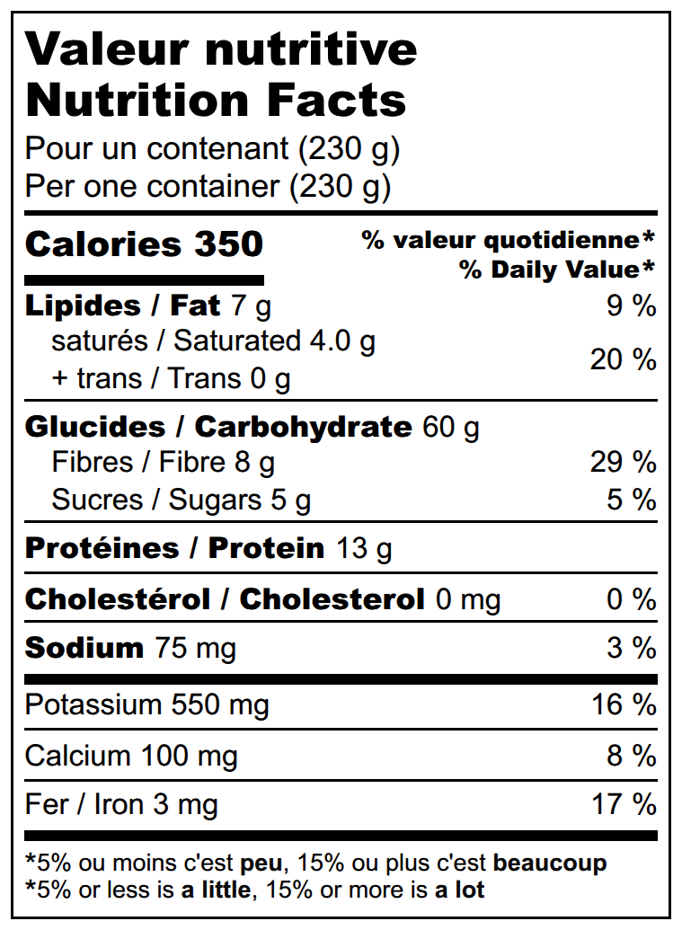 Valeurs nutritives / Nutrition facts