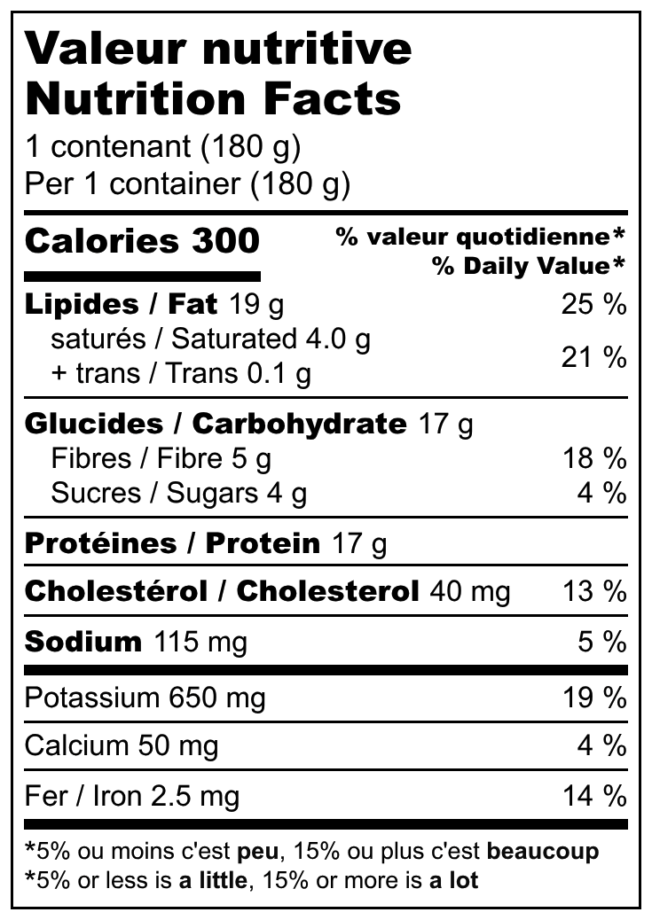 Valeurs nutritives / Nutrition facts