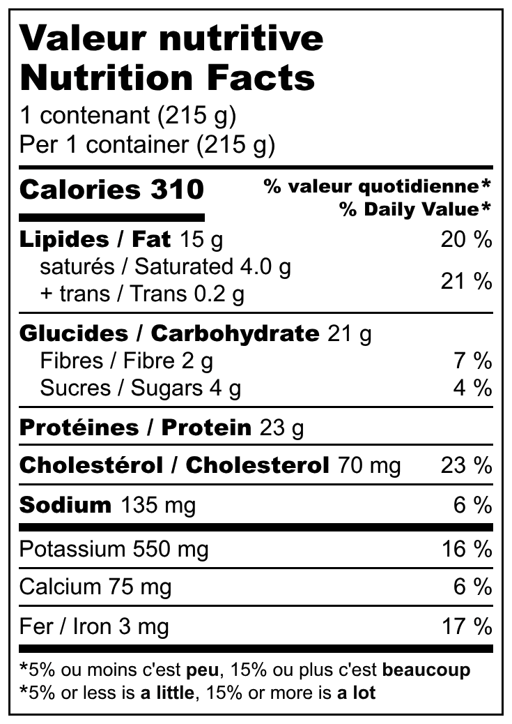 Valeurs nutritives / Nutrition facts
