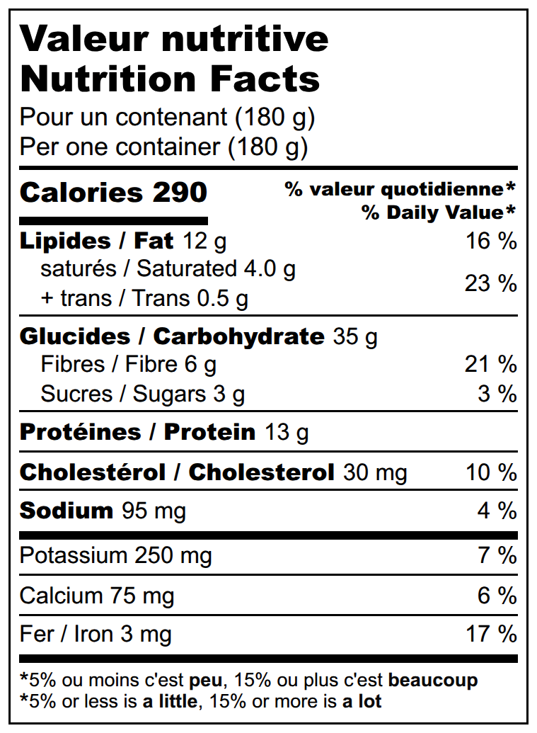 Valeurs nutritives / Nutrition facts