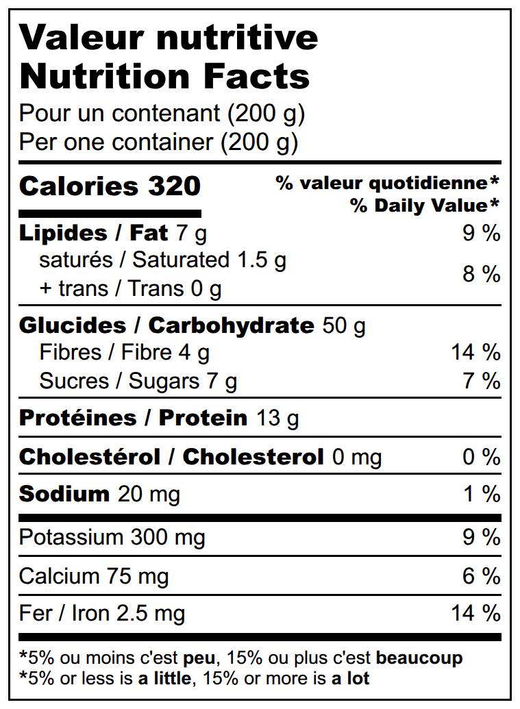 Valeurs nutritives / Nutrition facts